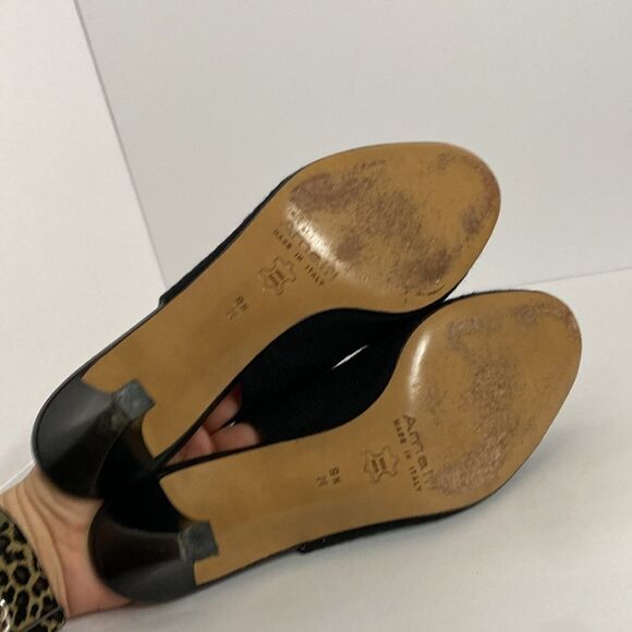 Vintage Amalfi peep toe sling back heels black textured fabric - Picture 9 of 12